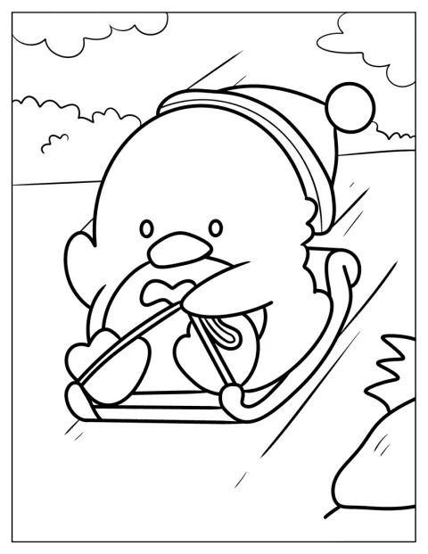 Tuxedo Sam Coloring Page Of Sledding In Winter