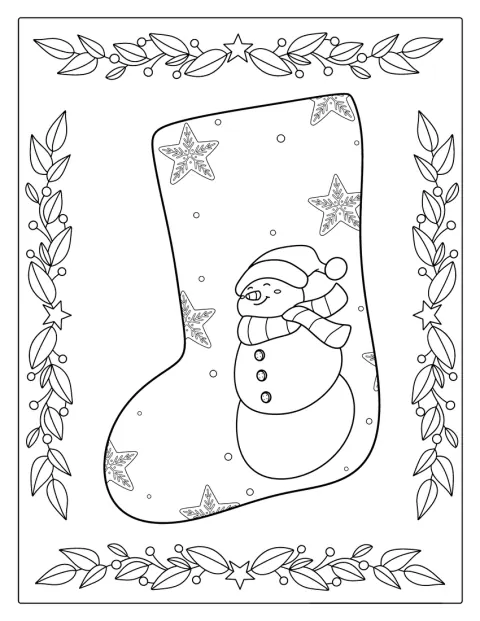 En julstrumpa med en snögubbe hänger redo för julklappar.