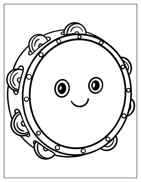 Una pandereta con cara sonriente aparece dibujada de frente.