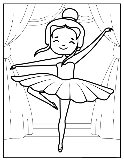 Ballerina esiintyy lavalla iloisesti tanssien.