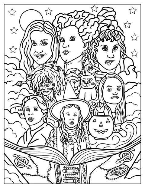 Sarah, Winifred, Mary, Dani, Allison y Jenny aparecen juntas en una escena de Hocus Pocus.