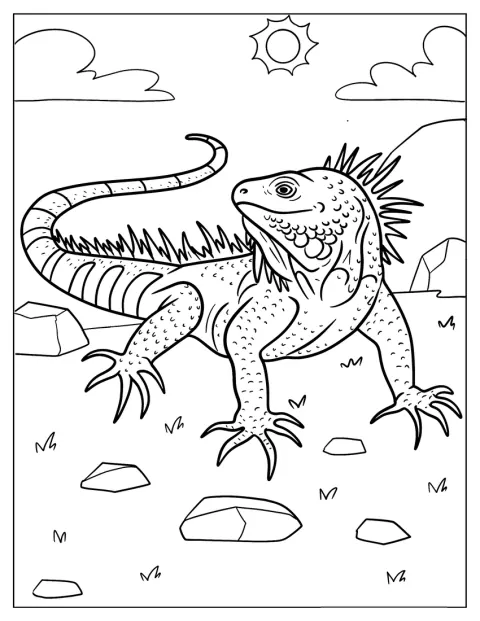 Una iguana enseña sus garras afiladas mientras camina por la hierba.