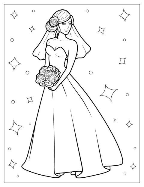 Una sposa indossa un semplice abito da cerimonia e un velo corto.