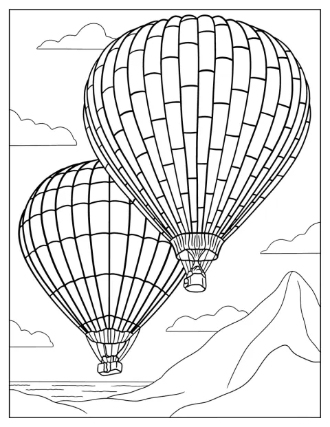 Two Hot Air Balloons Floating Over Mountain