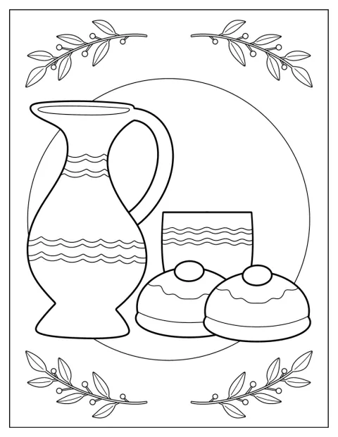 En lerkrukke står ved siden af en tallerken med sufganiyah.