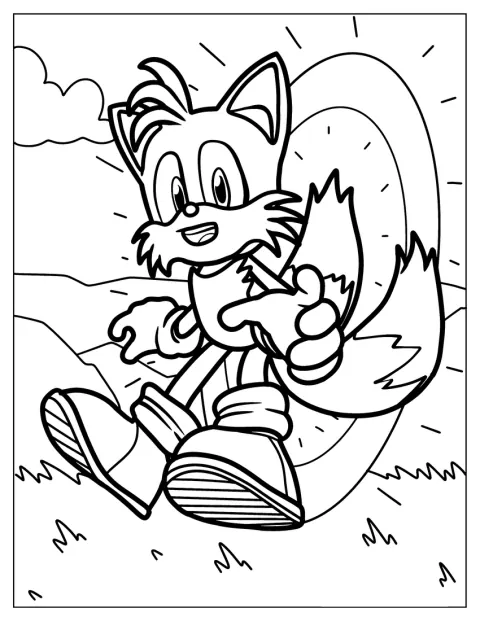 Tails står framför en stor guldring.
