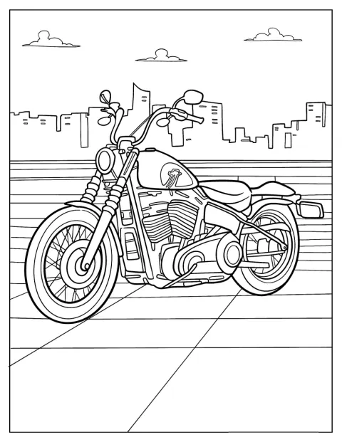 Eine Harley-Davidson Street Bob steht am Stadtrand.