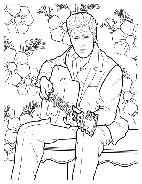 Elvis Presley śpiewa, trzymając gitarę i akompaniując sobie na instrumencie.
