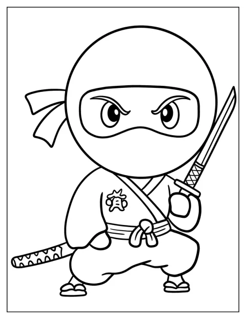 Un petit ninja chibi tient une épée.