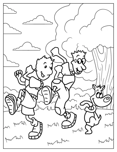 Doug och Skeeter promenerar med Porkchop i en park.