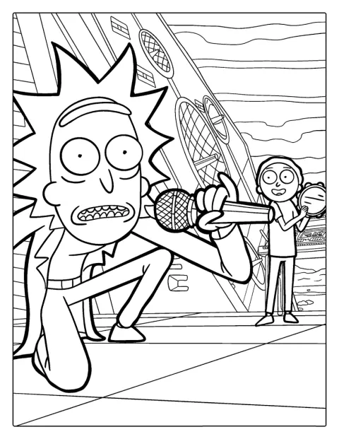 Rick și Morty cântă muzică împreună.