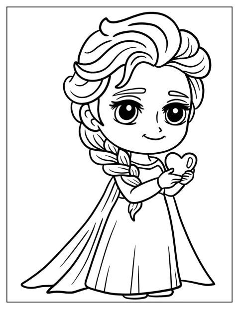 Chibi-Elsa houdt een hart vast.