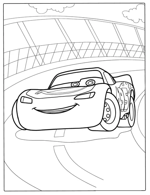 Lightning McQueen vises i en enkel tegning.