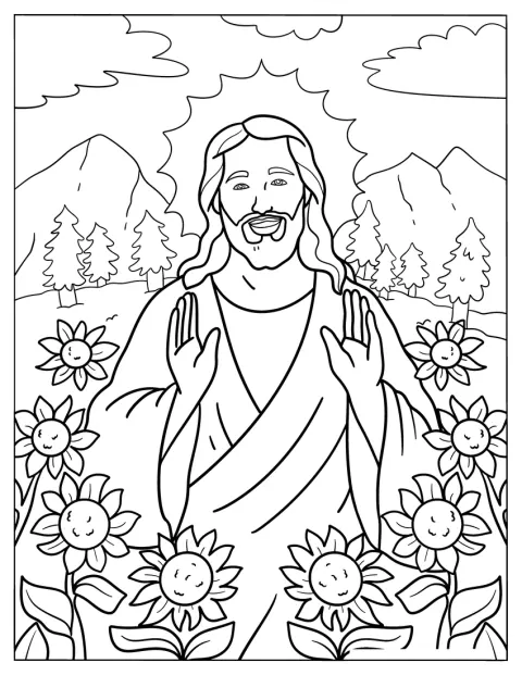 Jesús aparece en un entorno natural y tranquilo.