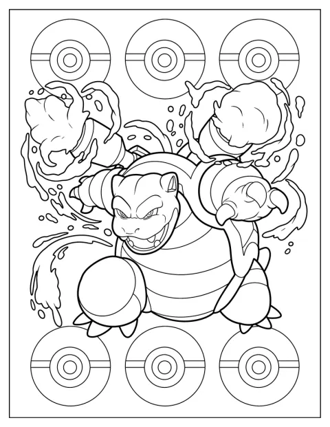 Mega Blastoise näyttää vihaiselta ja valmiilta taisteluun.