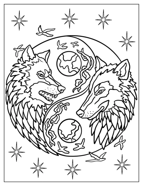 Dva mocní vlci tvoří symbol jin-jang.