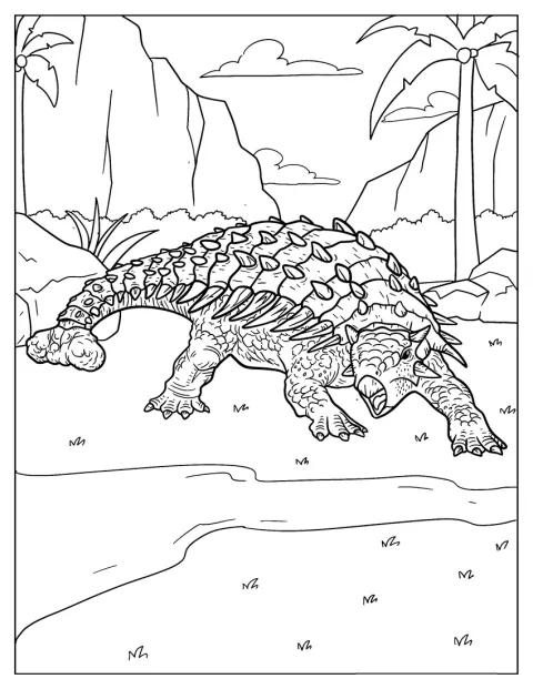 En Ankylosaurus brøler med munnen vidåpen.
