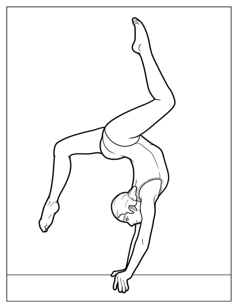 Una joven gimnasta practica sobre la barra de equilibrio.