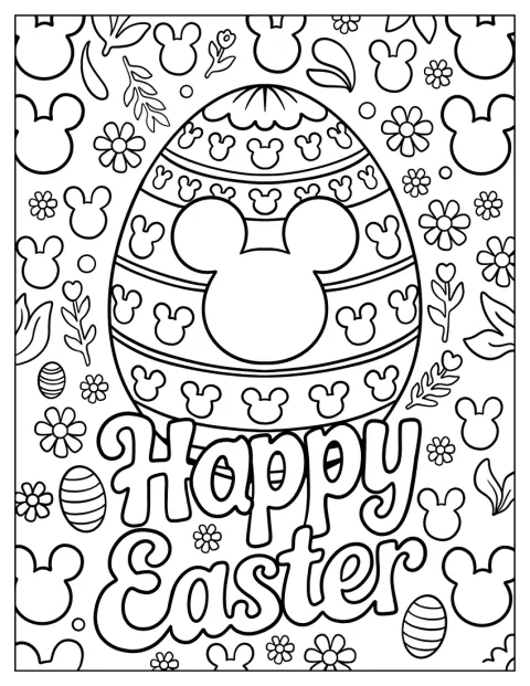 Festive Easter Egg Coloring Page with Mickey Mouse Ears Pattern