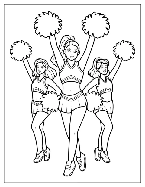 Cheerleaders executam um passo de dança durante um evento escolar.