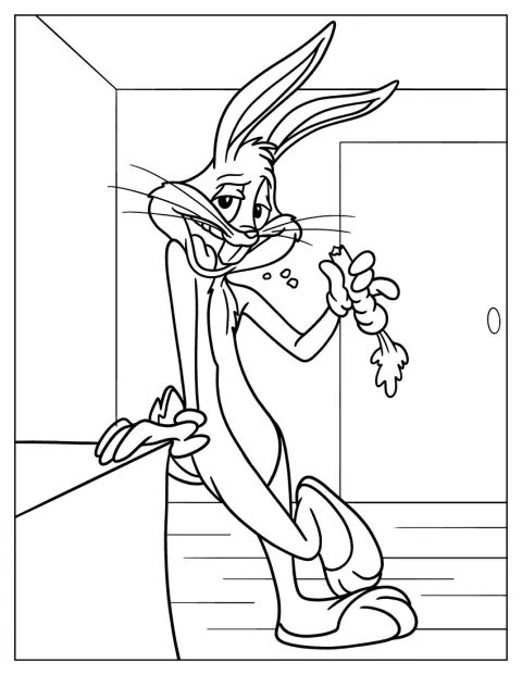 Bugs Bunny mestecă un morcov.