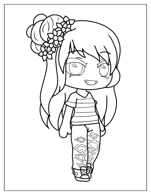 O contorno de uma menina Gacha Life mostra-a a sorrir, de frente.