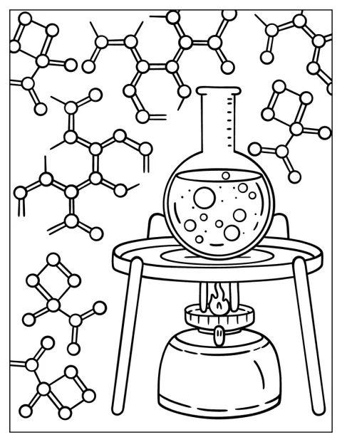 Bunsen Burner Heating Up A Flask Science Coloring Page