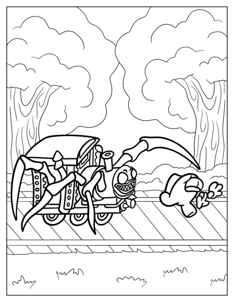Chibi Choo Choo Charles natahuje ruku k členu posádky.