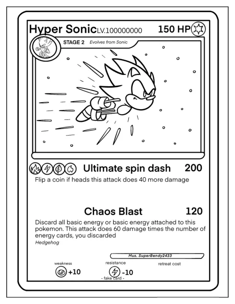 Hyper Sonic utför sin ultimata spin dash på ett spelkort.