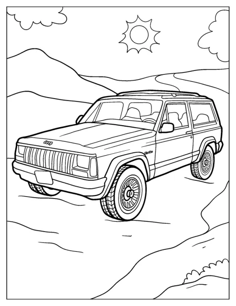 En Jeep står ute på en solrik dag.