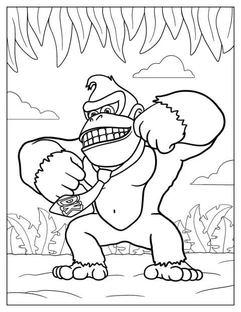 Donkey Kong trommelt met zijn vuisten op zijn borst.