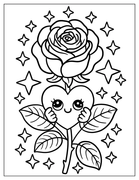 Una rosa tiene un cuore tra petali circondati da scintille.