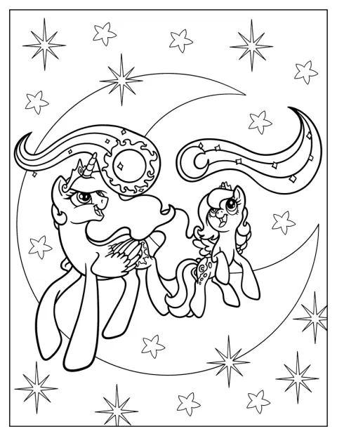 De jonge prinsessen Celestia en Luna spelen samen.