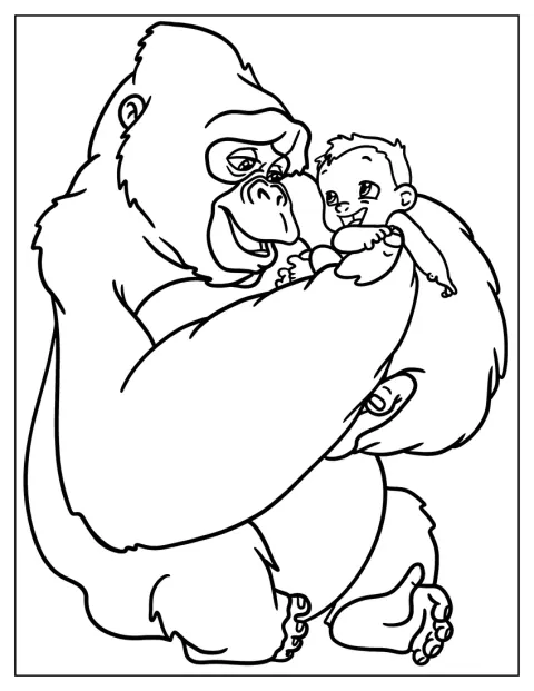 Kala holder og vugger baby-Tarzan i sine arme.