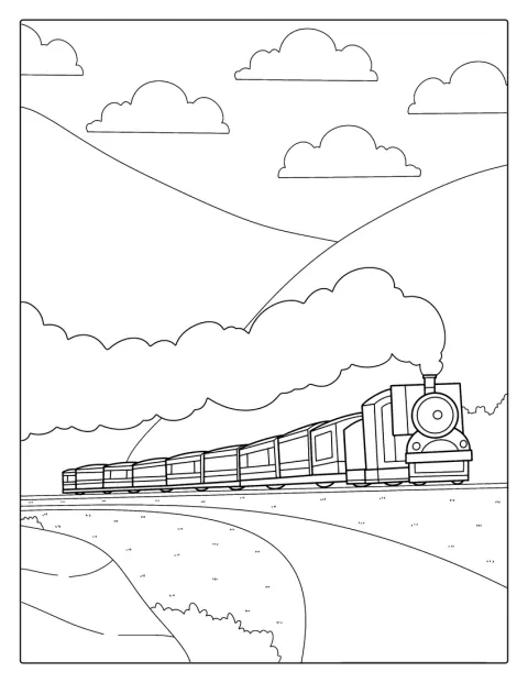 Ein Dampfzug mit Waggon fährt nahe einer Berglandschaft entlang.