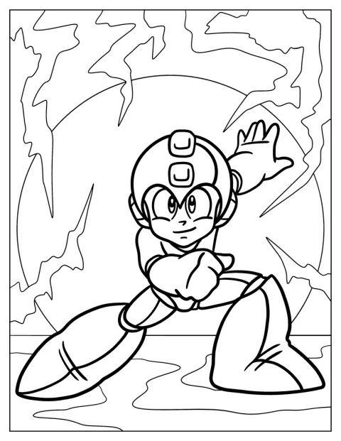 Mega Man nimmt eine entschlossene Kampfpose ein.