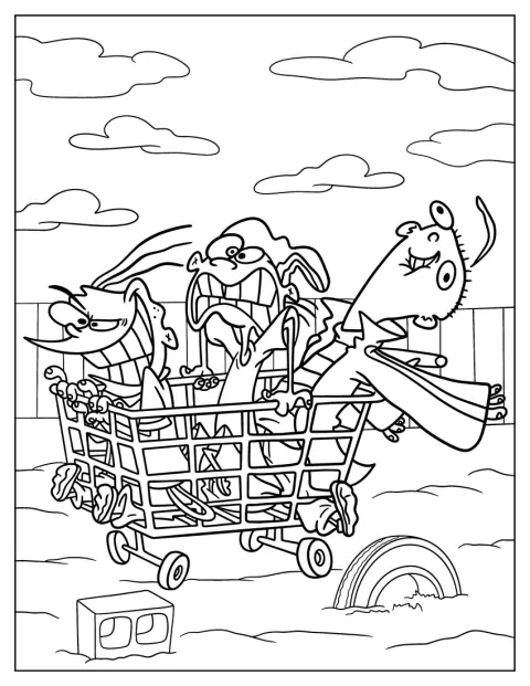 Ed, Edd e Eddy passeiam dentro de um carrinho de compras.