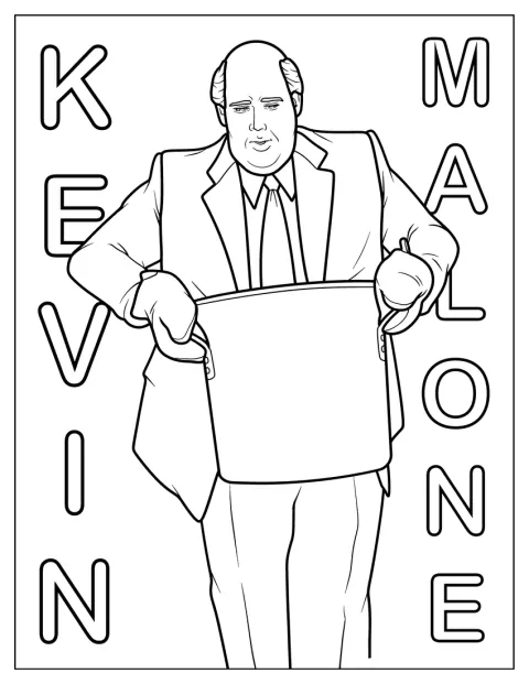 Kevin Malone bär en stor gryta genom kontoret.