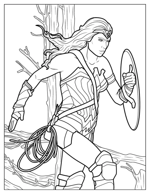 Wonder Woman corre decidida hacia una situación peligrosa.