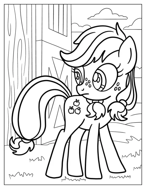 Applejack apare în variantă de pui, cu un zâmbet drăgălaș.