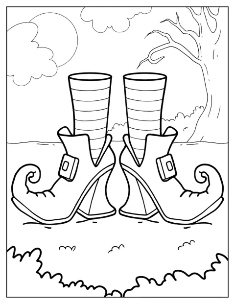 Une paire de bottes de sorcière est présentée côte à côte.