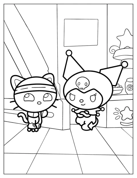 Chococat y Kuromi patinan juntos.