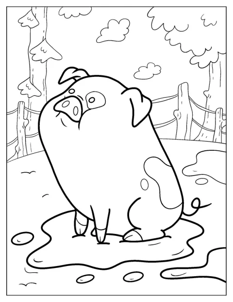 Cute Waddles Sitting In The Mud Coloring Page For Preschoolers