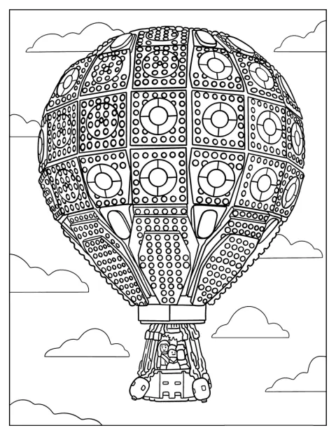Un globo aerostático construido con piezas de LEGO.
