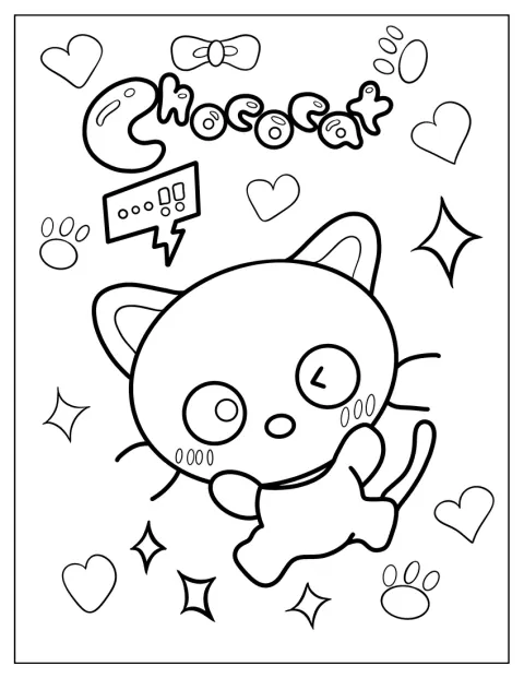 Chococat står sødt med poterne foran sig.
