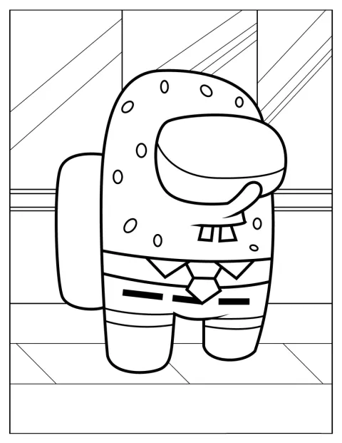 スポンジ・ボブの姿をしたクルーが、Among Usのキャラクターとして描かれています。