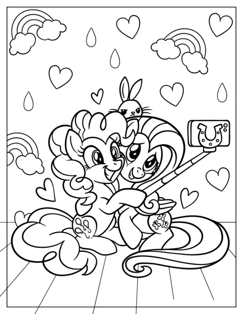Pinkie Pie tira uma selfie com Fluttershy.