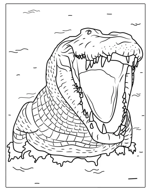 Um crocodilo-marinho detalhado exibe os dentes.