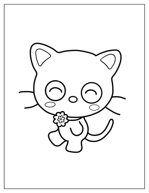 Chococat sonríe mientras lleva un collar de flores.
