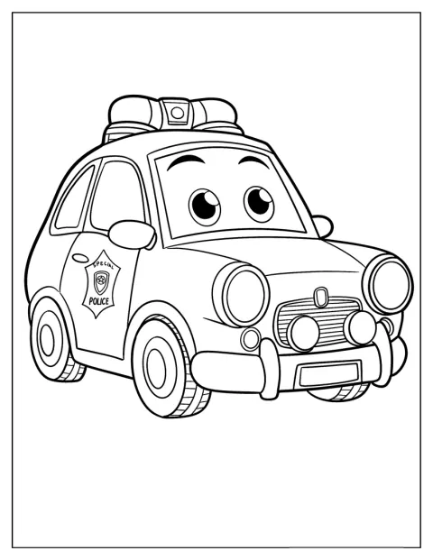 Um carro da polícia desenhado com traços inspirados em anime.